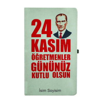 Öğretmenler Günü Tarihsiz Çizgili Açık Yeşil Ajanda Tasarımı online tasarla