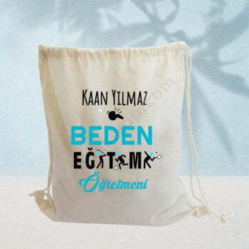 Öğretmenlere Özel İp Büzgülü Ham Bez Çanta online tasarla