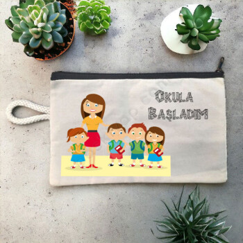 Okula Başladım Özel Baskılı Bez Kalemlik online tasarla