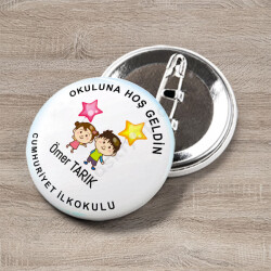 Okula Hoş Geldin Erkek Öğrenci Rozeti 2 online tasarla