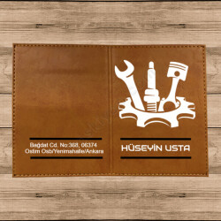 Oto Tamiri Temalı Termo Deri Kahverengi Ruhsat Kabı online tasarla