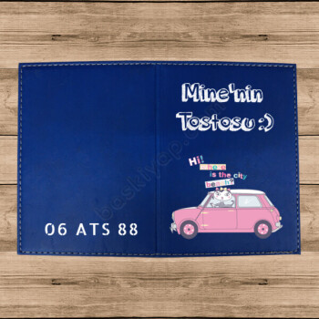 Pembe Arabalı Termo Deri Mavi Ruhsat Kabı online tasarla