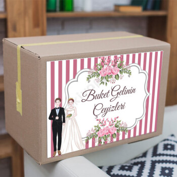 Pembe Beyaz Çiçekli Çeyiz Etiketi-2 online tasarla