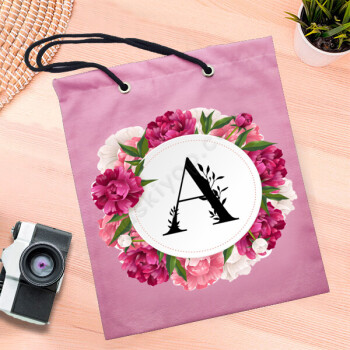 Pembe Çiçek Çerçeveli Tasarım Pembe Bez Çanta online tasarla