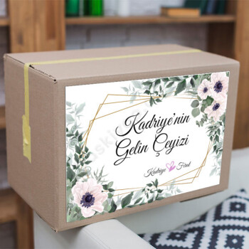 Pembe Çiçek Detaylı Çeyiz Etiketi online tasarla