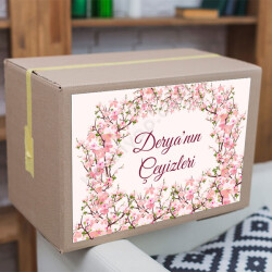 Pembe Çiçekli Çeyiz Etiketi online tasarla