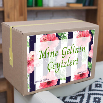 Pembe Çiçekli Çeyiz Etiketi online tasarla