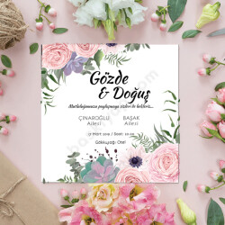 Pembe Çiçekli Davetiye online tasarla
