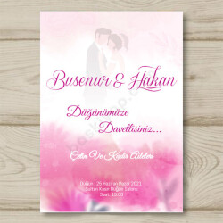 Pembe Çiçekli Gelin Damat Detaylı 10X15 Davetiye online tasarla