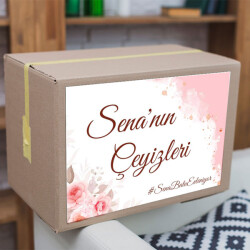 Pembe Fonlu Çeyiz Etiketi online tasarla