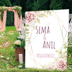 Pembe Gül Söz/Nişan/Düğün Ayaklı Pano online tasarla