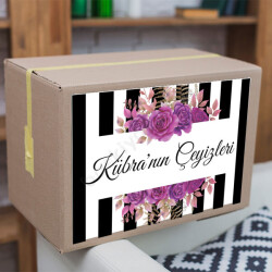 Mor Güllü Çizgili Çeyiz Etiketi online tasarla