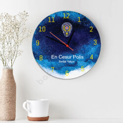 Polis Temalı Ahşap Daire Duvar Saati online tasarla