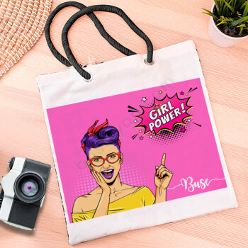 Girl Power Yazılı Pop Art Baskılı Özel Tasarım Bez Çanta online tasarla