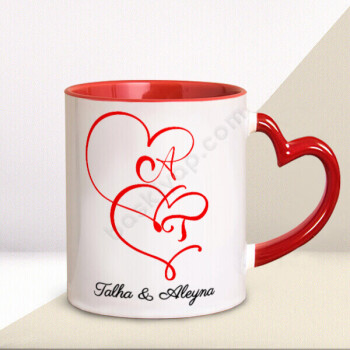 Sevgililer Günü Tasarım Baş Harfli Kırmızı Kupa online tasarla