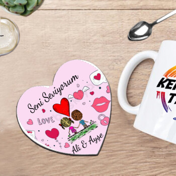 Sevgililer Gününe Özel Kalpli Bardak Altlığı online tasarla