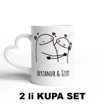 Sevgililere Özel Kalpli Beyaz Kupa Bardak Set online tasarla