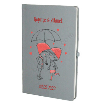 Sevgiliye Özel Baskılı Gri Ajanda online tasarla