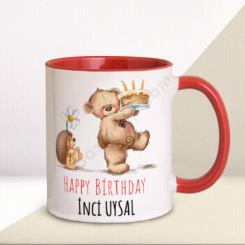 Sevimli Doğumgünü Tasarımı 1 Kırmızı Kupa online tasarla