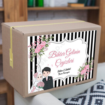 Siyah Beyaz Çizgili Çeyiz Etiketi-4 online tasarla