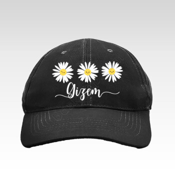 İsime Özel Papatya Tasarımlı Siyah Bez Şapka online tasarla