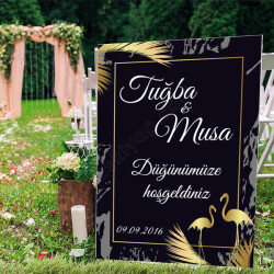 Siyah Zeminli Flamingo Tasarım Ayaklı Pano online tasarla