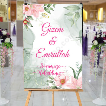 Yeşil Çiçek Fonlu Söz Nişan Çeyiz Afişi online tasarla