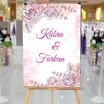 Pembe Çiçek Fonlu Söz Nişan Çeyiz Afişi online tasarla