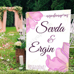 Suluboya Pembe Çiçekli Ayaklı Pano online tasarla