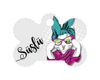 Süslü Kedi Tasarımlı Kedi Köpek İsim Künyesi online tasarla