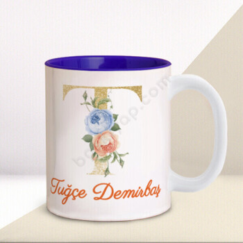 T Harf Tasarımlı İçi Lacivert Kupa online tasarla