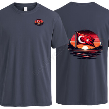 Türk Bayraklı Unisex Gri Kişiye Özel Tişört online tasarla