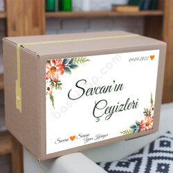 Turuncu Çiçek Çerçeveli Çeyiz Etiketi online tasarla