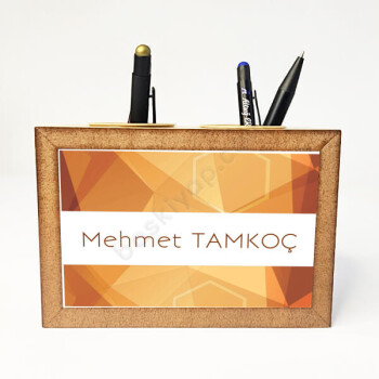 Turuncu Desenli Masaüstü Kalemlik online tasarla