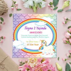 Unicorn Tasarımlı 15X15 Davetiye online tasarla
