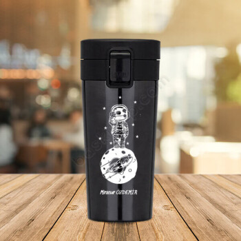 Uzayda Çay Vakumlu Premium Siyah Çelik Termos | Süzgeçli online tasarla
