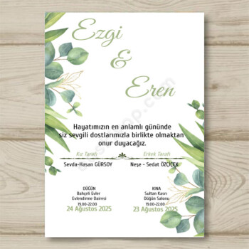Yapraklı Kraft Davetiye Tasarımı online tasarla