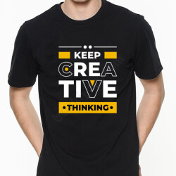Yaratıcı Düşünmeye Devam Et Tasarım Baskılı Siyah Erkek Tişört online tasarla