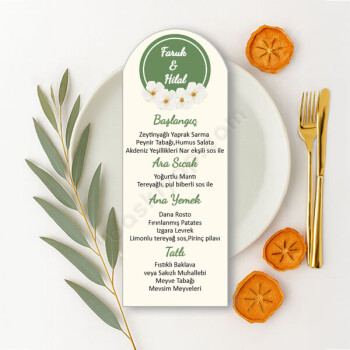 Yeşil Çiçekli Kişiye Özel Oval Menü Kartı online tasarla