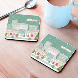 Yılbaşı Evleri Tasarım Bardak Altlığı online tasarla