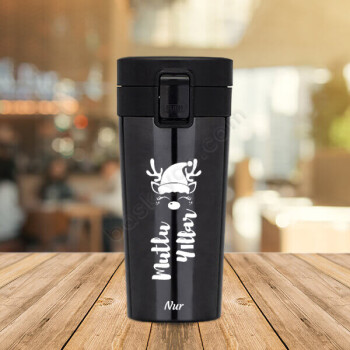 Yılbaşı - Geyik Tasarımlı Siyah Çelik Termos online tasarla