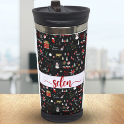 Yılbaşı Konseptli Kendin Tasarla Çelik Termos online tasarla