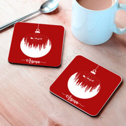 Yılbaşı Tasarımlı 2 Bardak Altlığı online tasarla