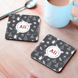 Yılbaşı Tasarımlı Bardak Altlığı online tasarla