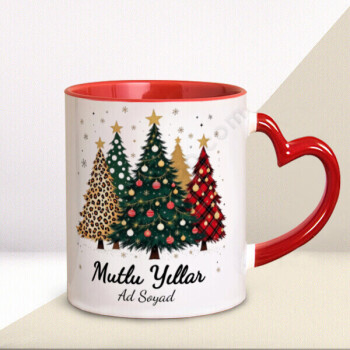 Yılbaşı Tasarımlı Kalp Kulplu Kupa Bardak online tasarla