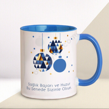 Yılbaşı Temalı Mavi Kupa online tasarla