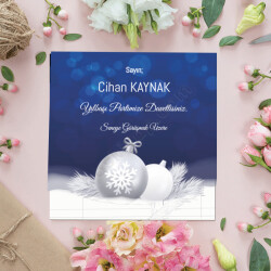 Yılbaşına Özel Tasarım Mavi Davetiye 15X15 online tasarla