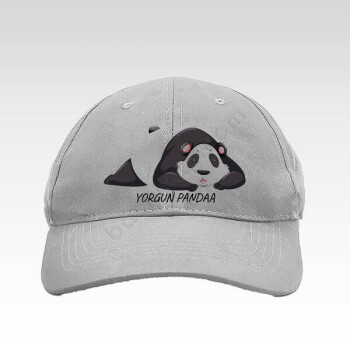 Yorgun Panda Tasarımlı Gri Bez Şapka online tasarla