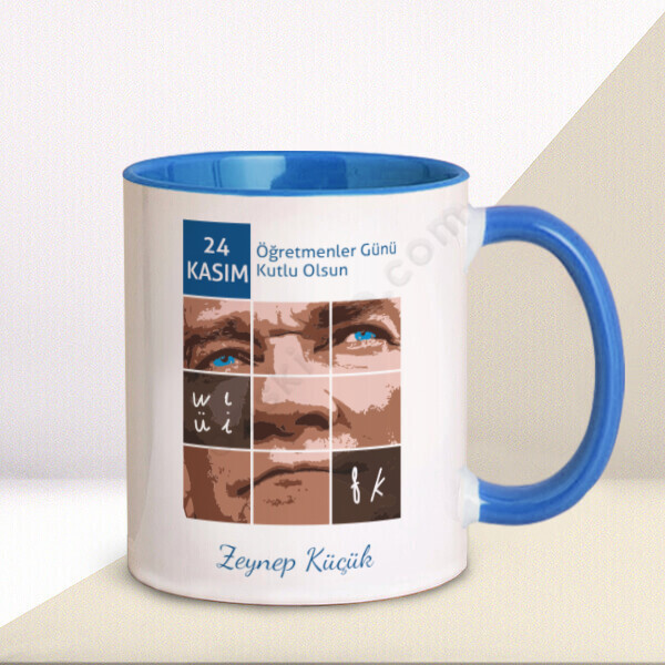 Tablo Atatürk Tasarımlı Öğretmene Hediye Mavi Kupa online tasarla