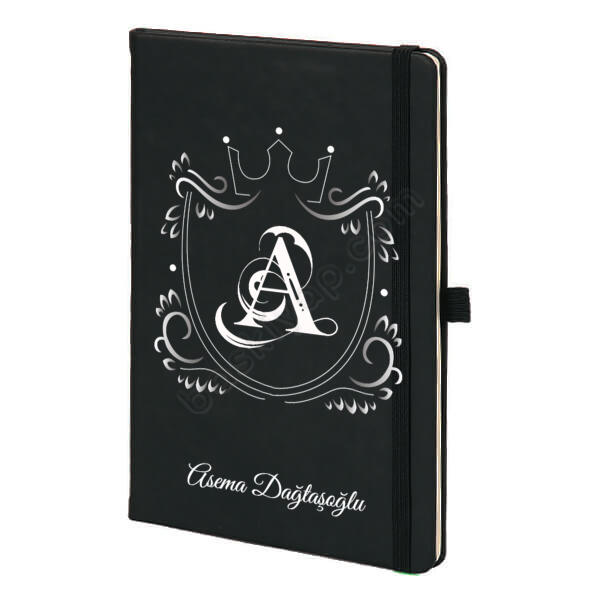 Taç Çerçeve Tasarımlı Kişiye Özel Ajanda – Tarihsiz Siyah Ajanda / Defter tasarımı